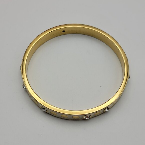 Kate Spade NY Bangle Bracelet Gold Tone White Enamel Crystal Charm 8" - Picture 3 of 11